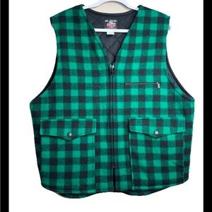 JOHNSON WOOLEN MILLSTRADITIONAL LINED WOOL VEST Green Black Buffalo Check USA L
